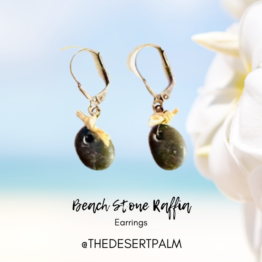 Beach Stone Raffia Earrings | Natural Coastal Dangles